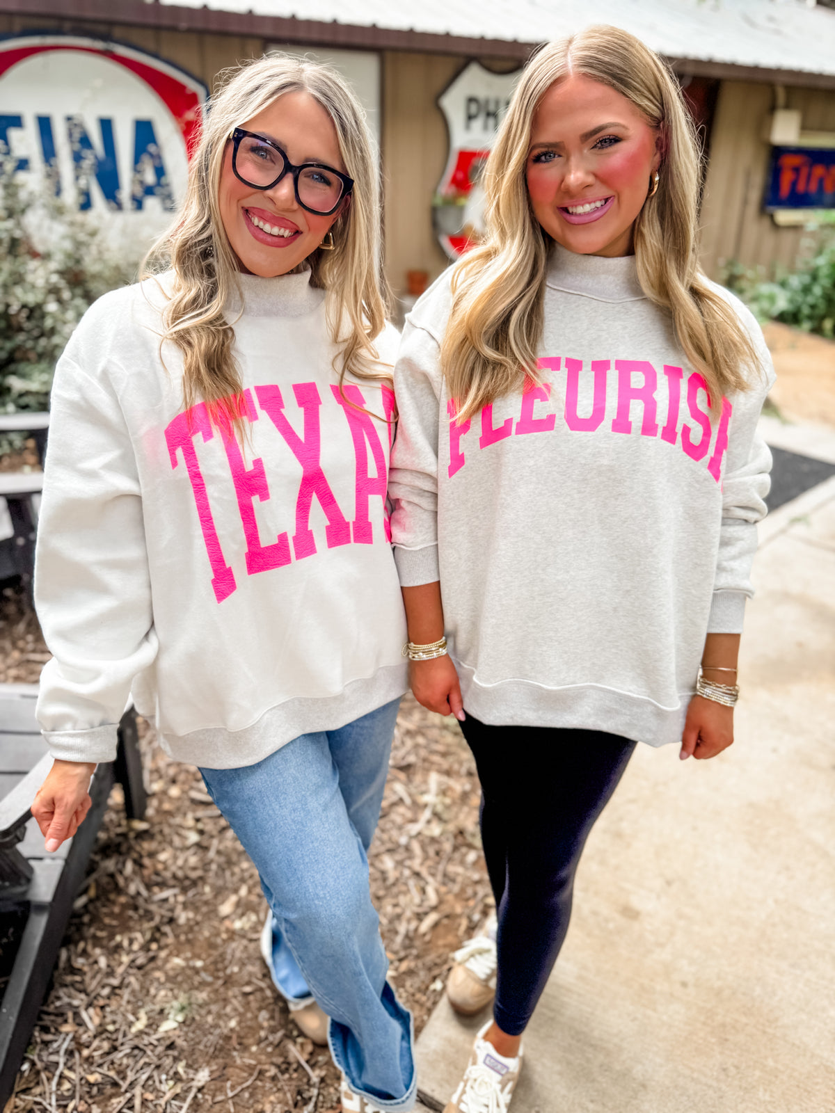 Fleurish/Texas Pink Mockneck Reversible Sweatshirt