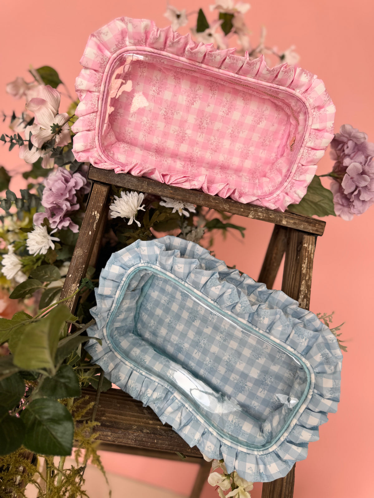 Ruffled Nylon Large Clear Pouch