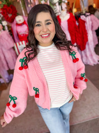 Cherry Long Sleeve Sweater Knit Cardigan