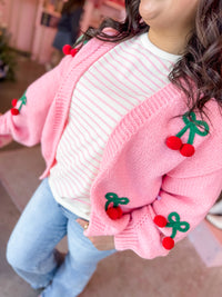 Cherry Long Sleeve Sweater Knit Cardigan