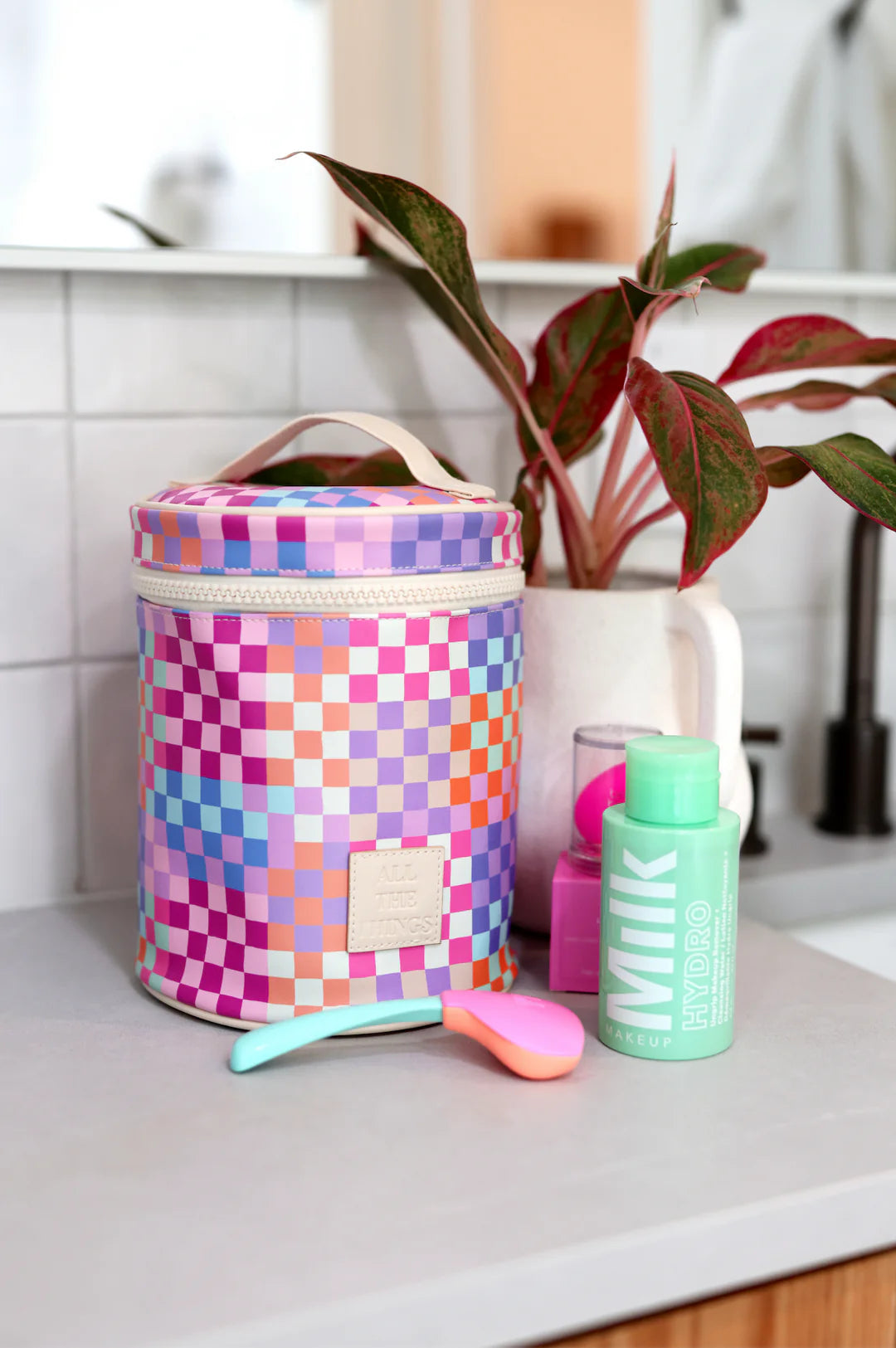 Barrel Toiletry Bag - All The Things (Happy Checkered