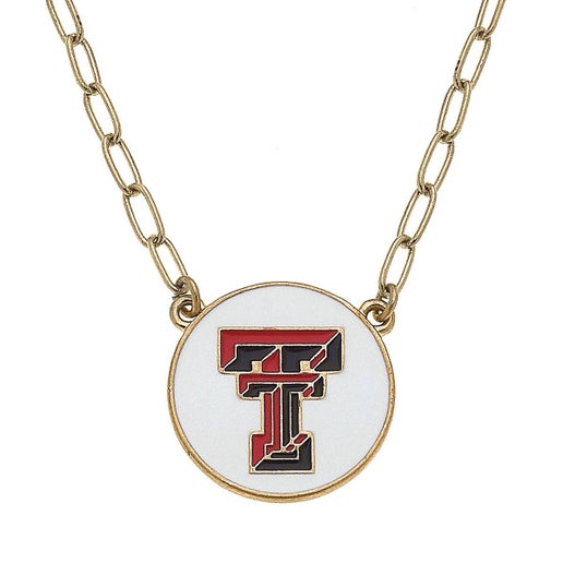 Texas Tech Red Raiders Enamel Disc Pendant Necklace in White