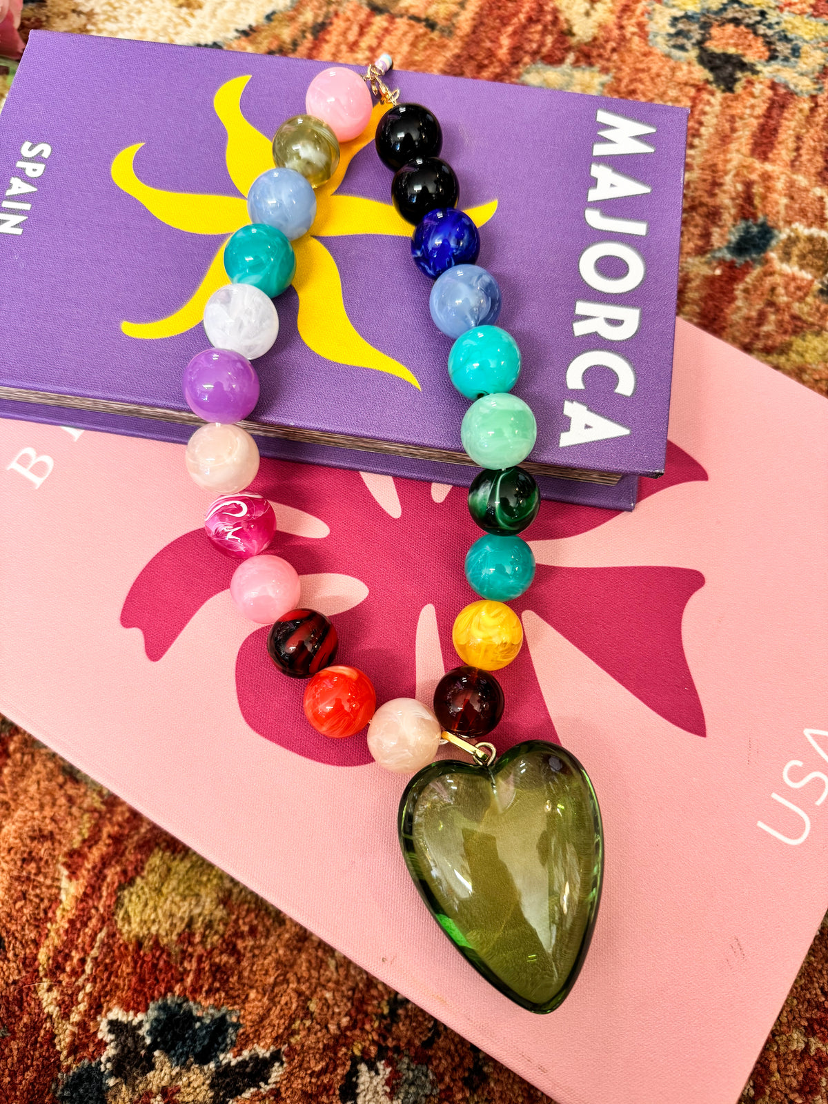 Multi Beaded Green Heart Necklace