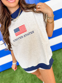 Flag Embroider Short Sleeve Mockneck