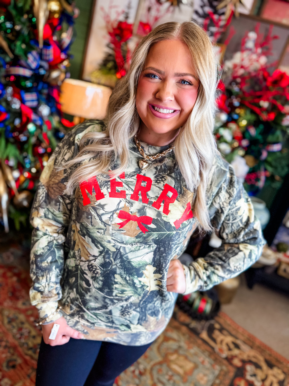 Merry Bow Holiday Christmas Camo Sweatshirt