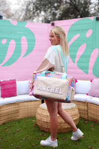 Duffle Bag Happy Checkered LONG pocket (Cream/Mint/Multi Colored Checker)