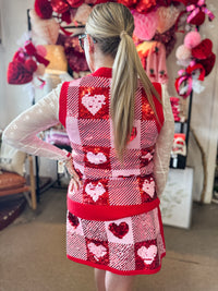 Sequin Heart Plaid Sweater Vest