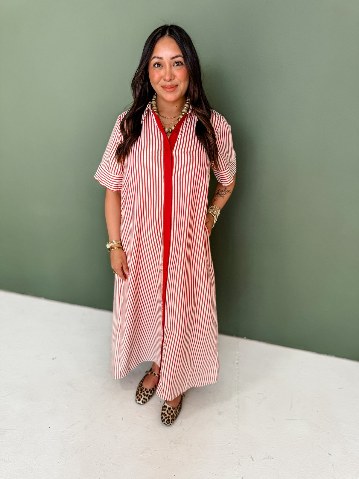 Freely Fall Brick Short Sleeve Dress
