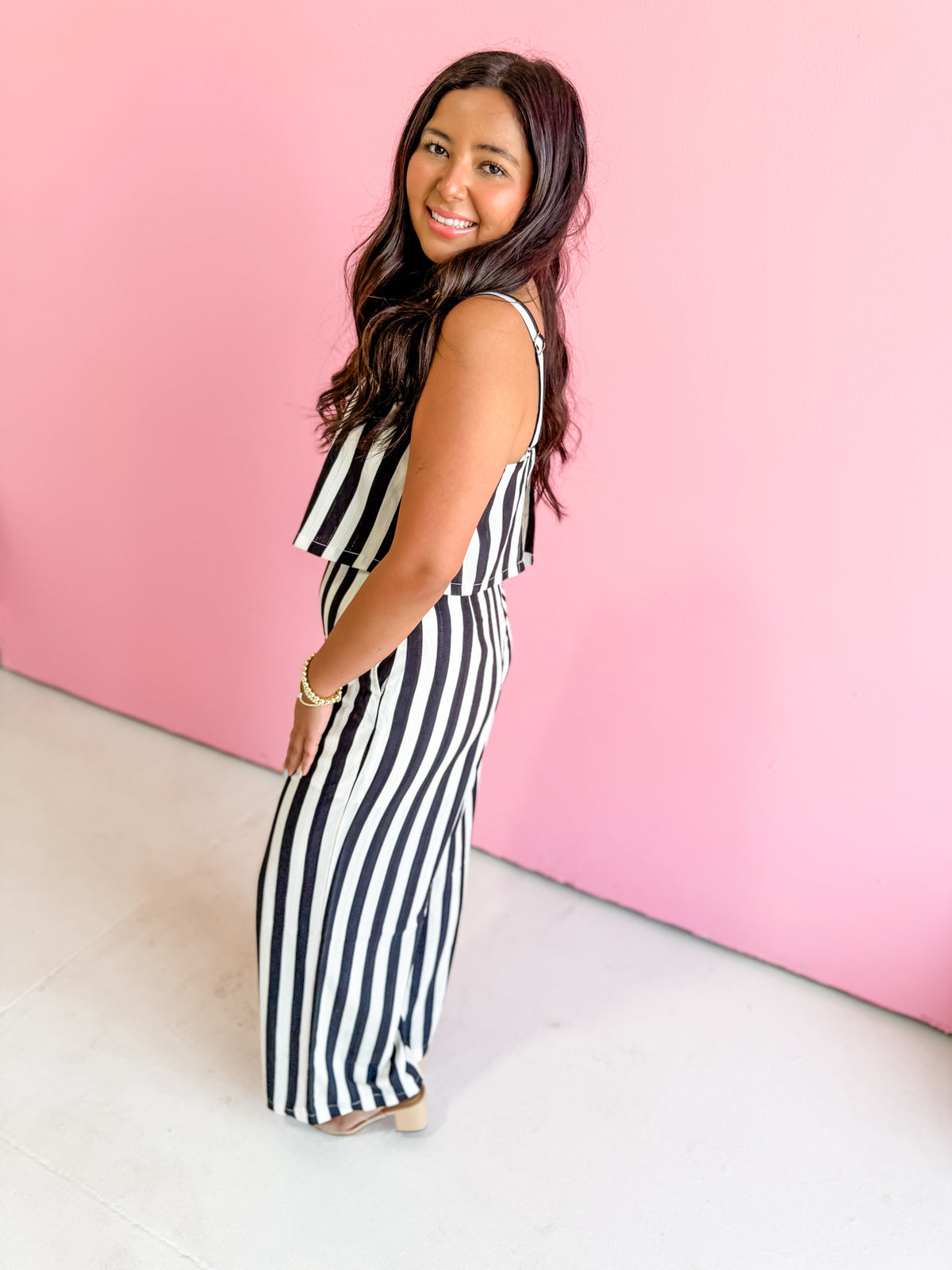 Stripes and staples jumpsuit