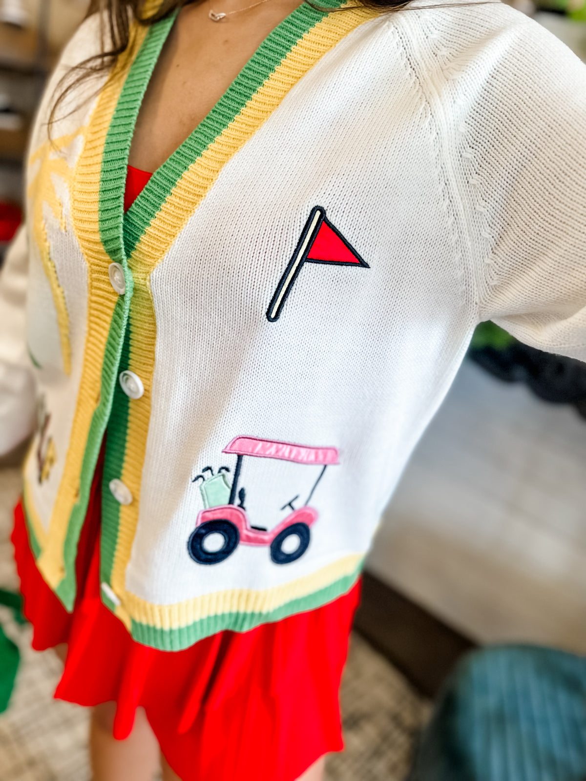 Embroidered golf cardigan