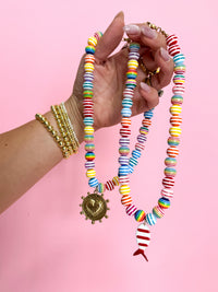 Multi Colored Stripe Necklace-2 Pendants
