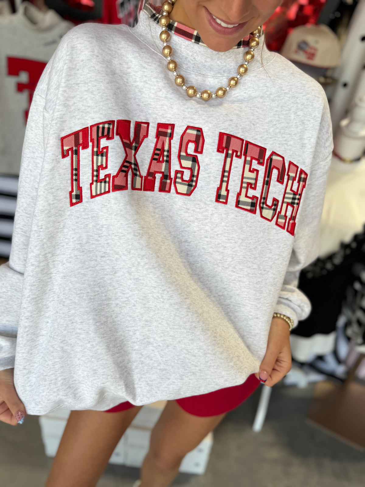 Texas Tech Varsity Plaid Mock Neck Sweatshirt