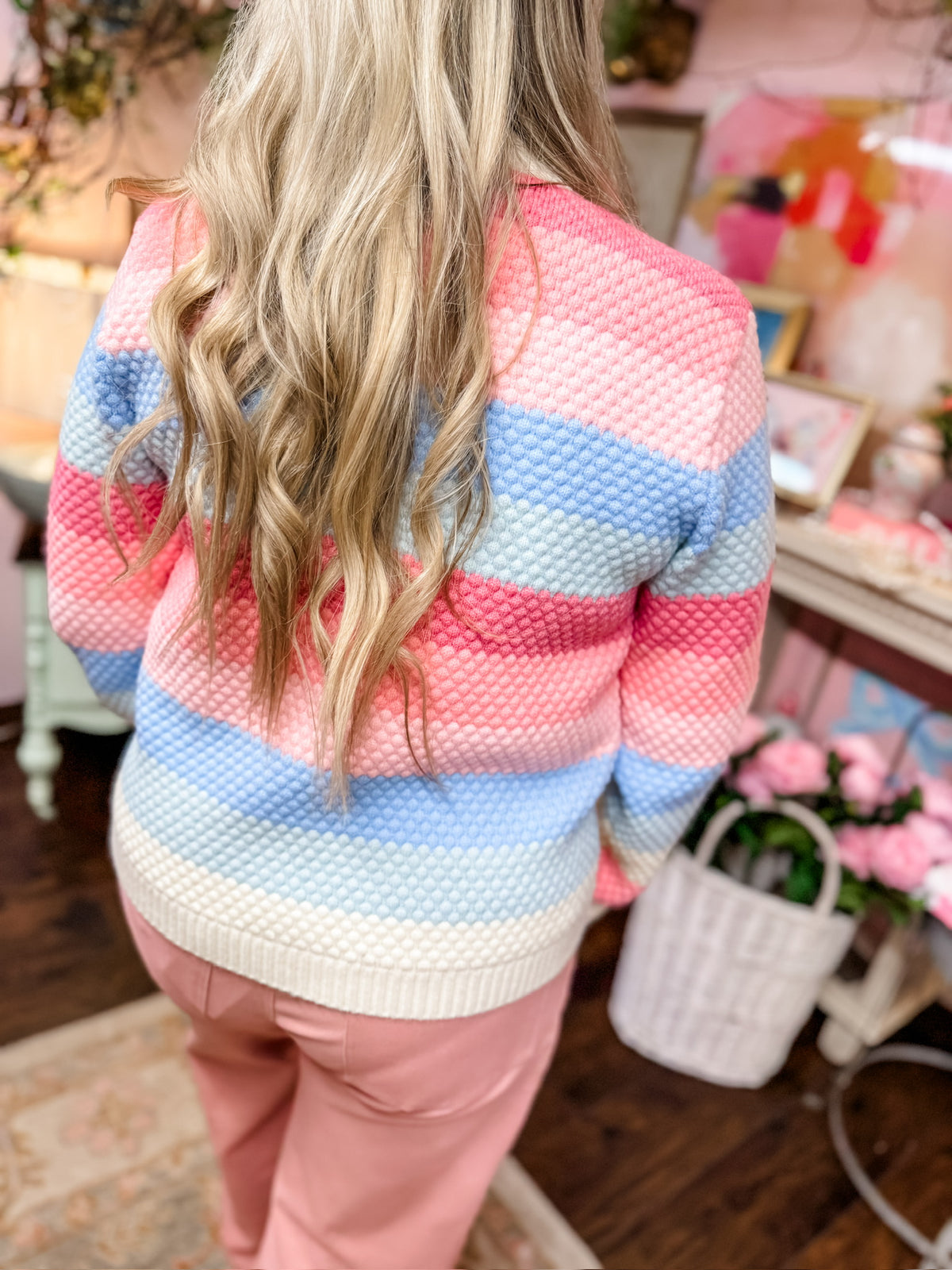 Sweater Stripes Knit Cardigan With Bows
