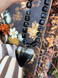 Square beaded horn heart necklace