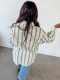Olive Stripe Gauze Button Down