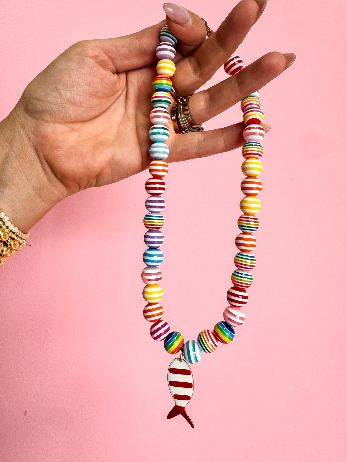 Multi Colored Stripe Necklace-2 Pendants