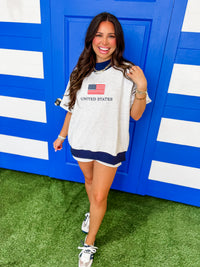 Flag Embroider Short Sleeve Mockneck