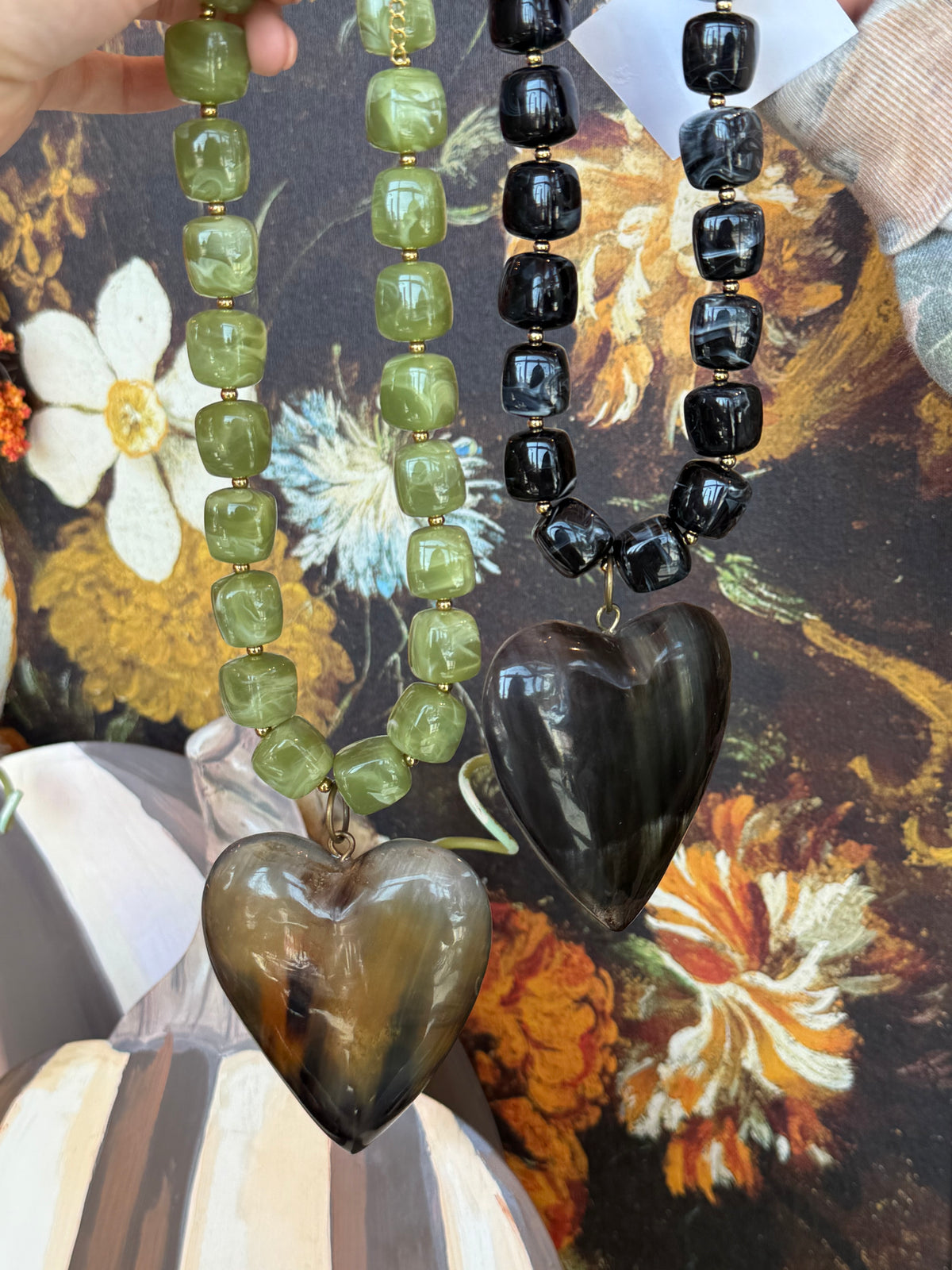 Square beaded horn heart necklace