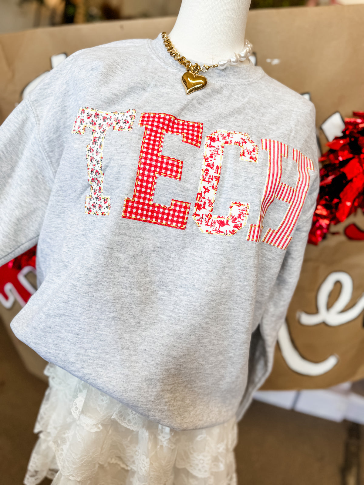 Ash Grey Texas Tech Quilted Puff Sweatshirt