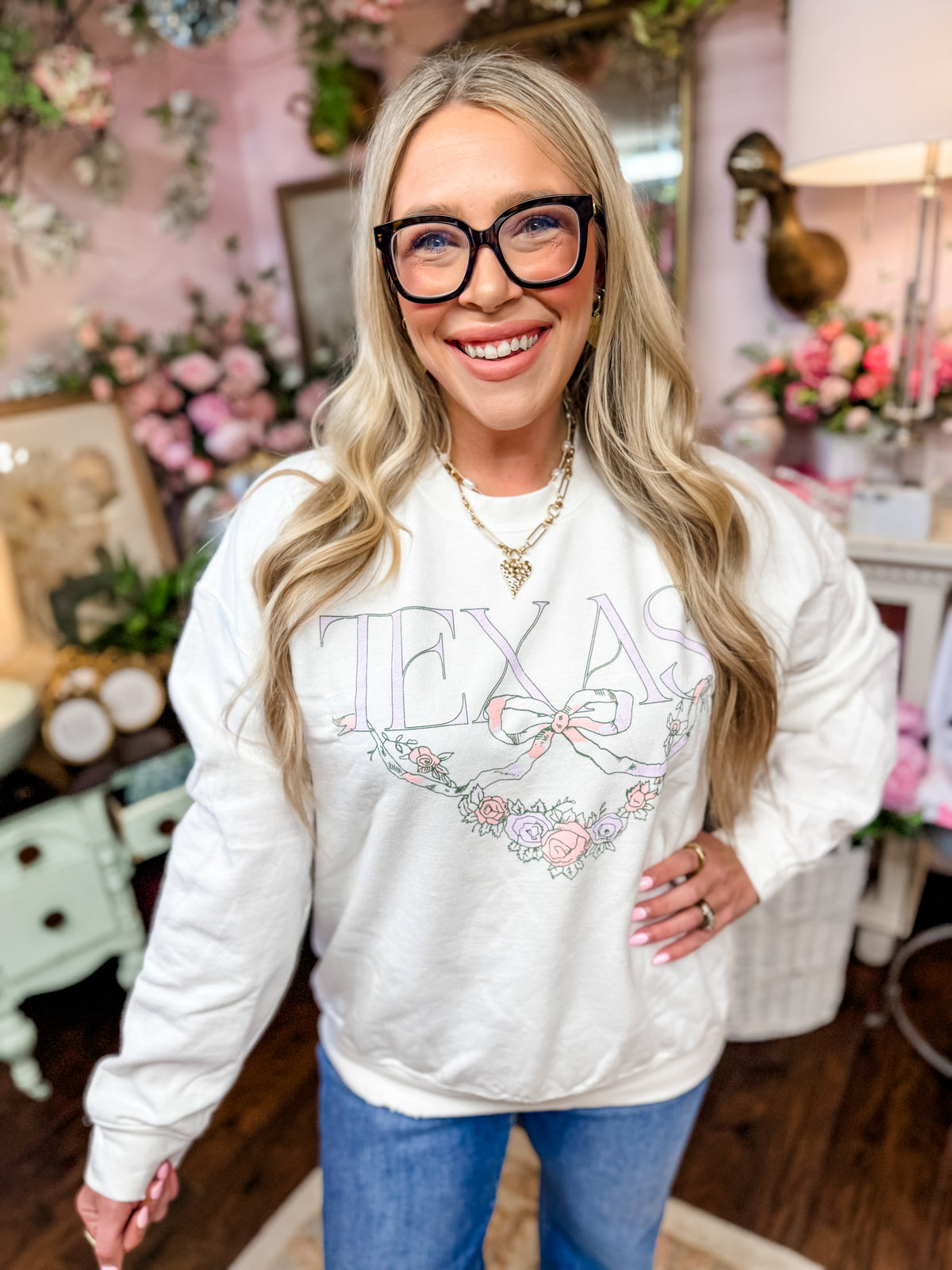 Texas Swag White Thrifted Sweatshirt