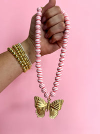 Pink Stripe Necklace- 2 Pendants