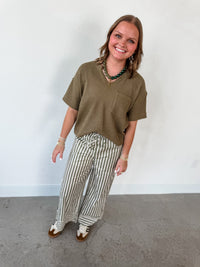 Olive Ribbed Top
