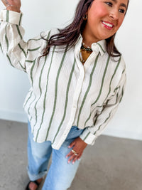 Olive Stripe Gauze Button Down
