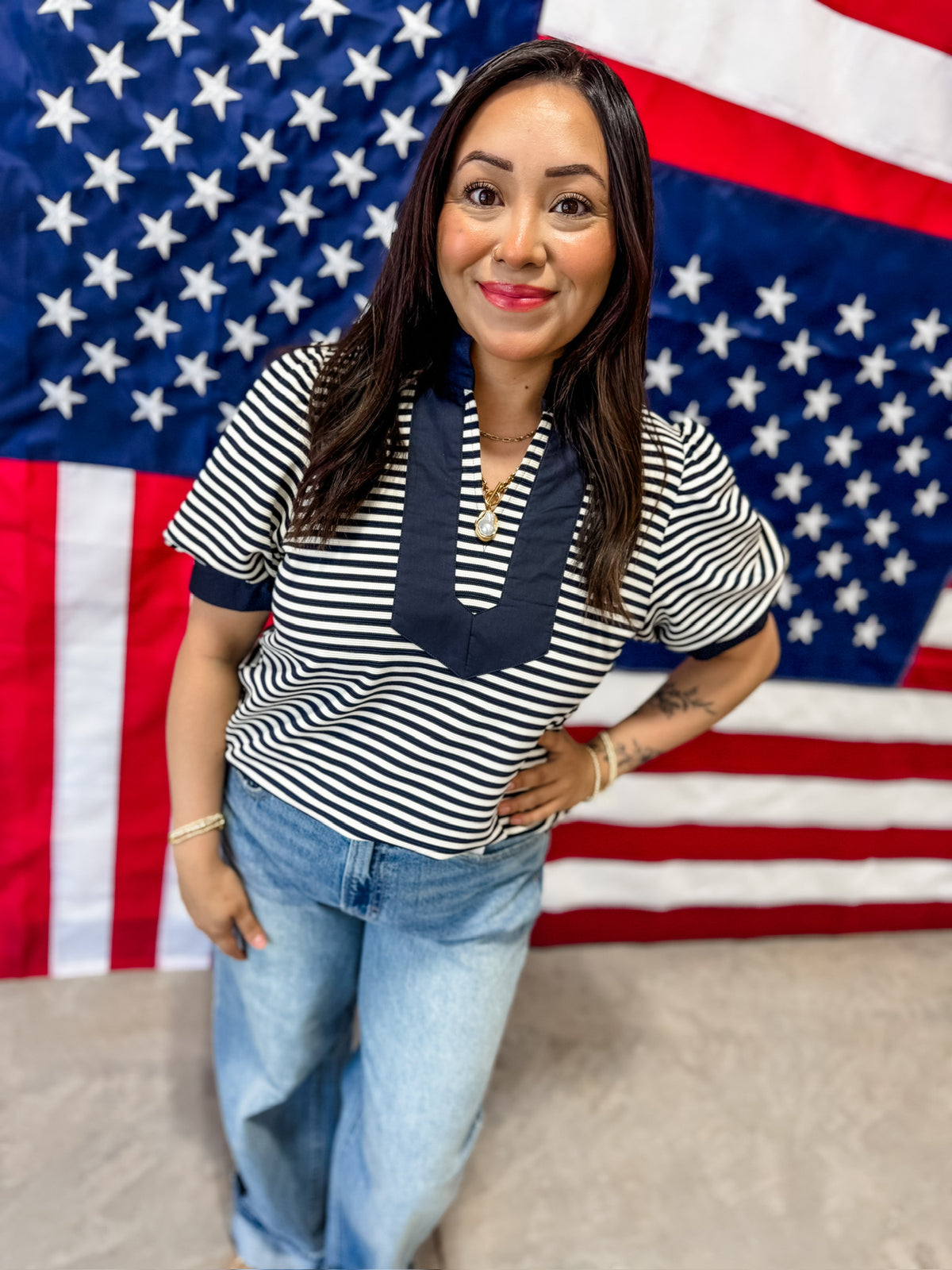 Shelly Navy Top