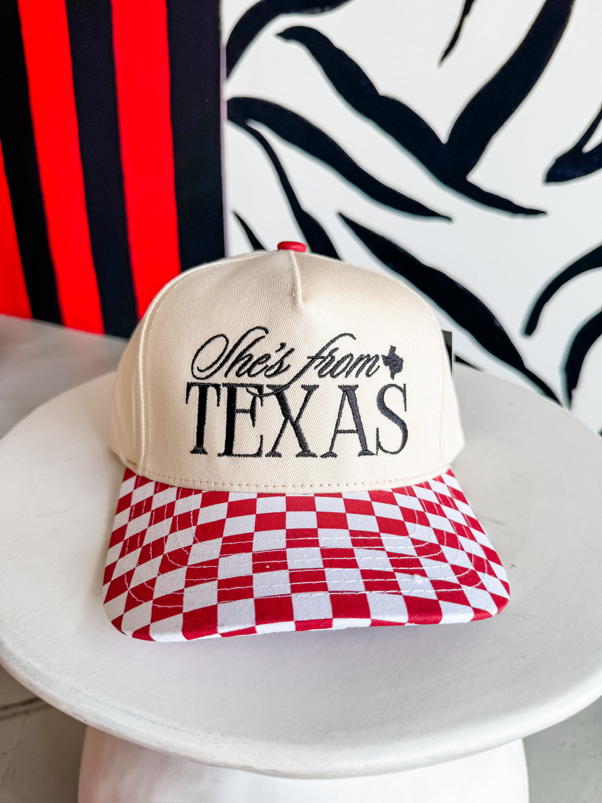 She's From Texas Red Checkered Hat