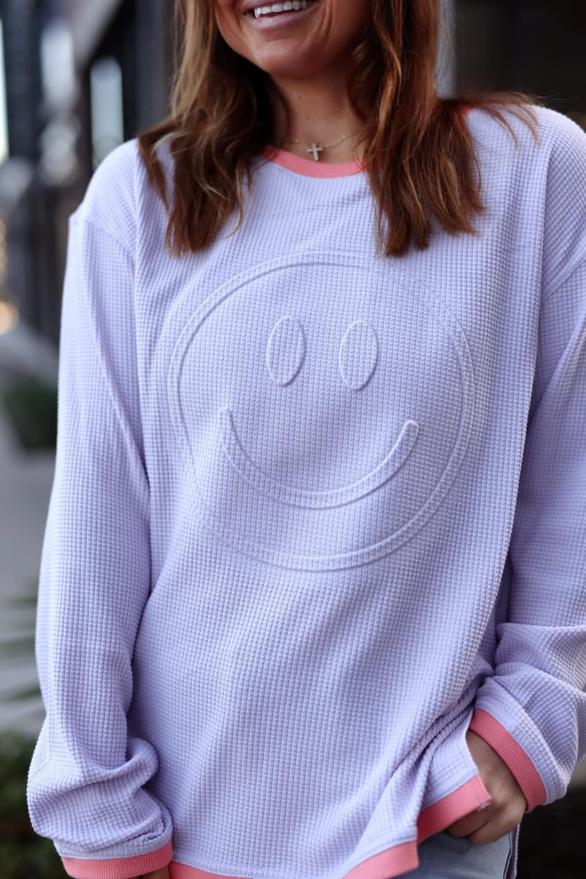 Happy Days Ahead Embossed Waffle Sweatshirt/Crew