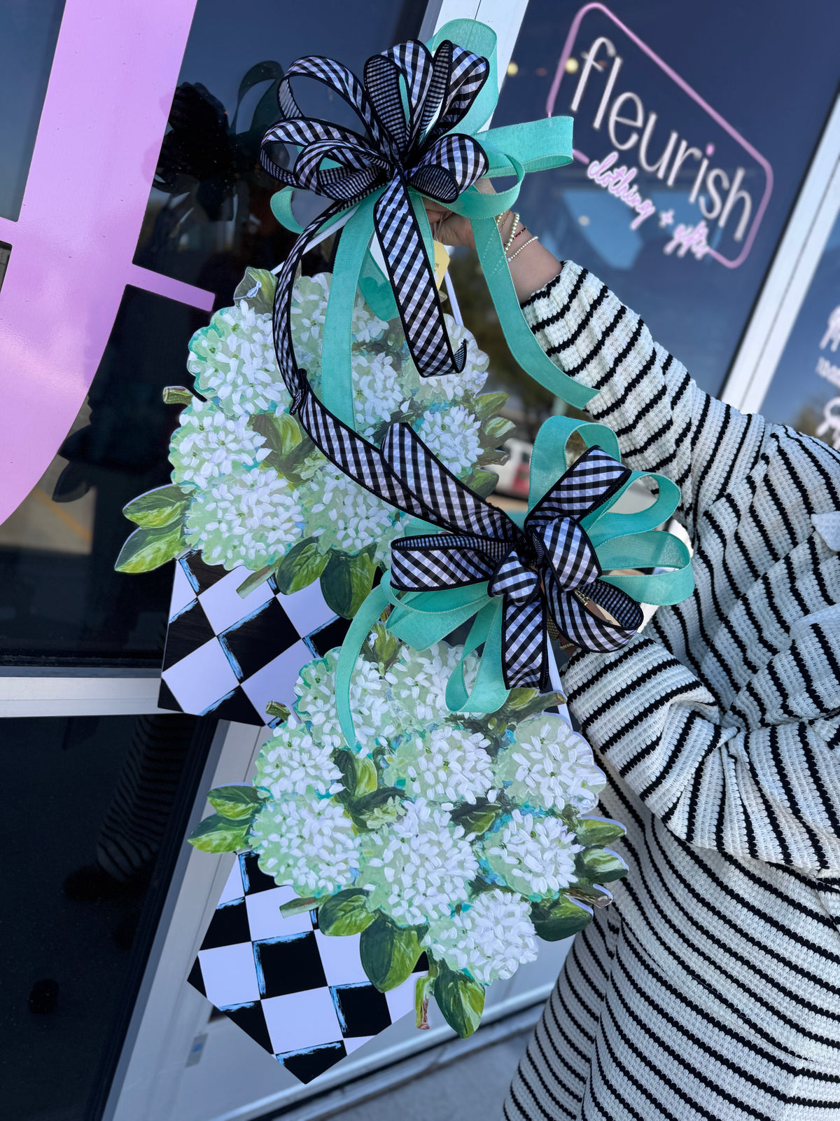 elegant hydrangea pvc door hanger with bow