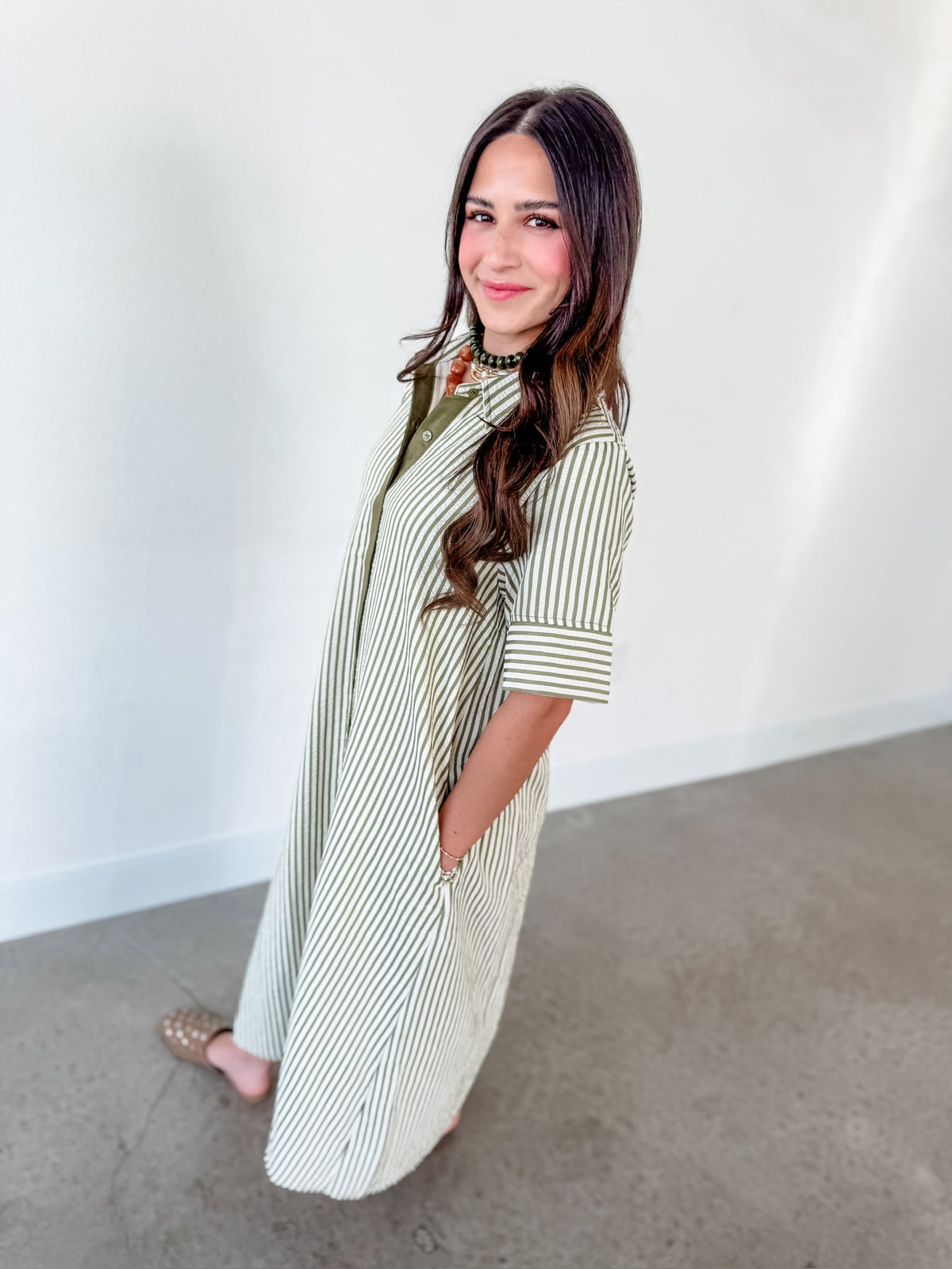 Freely Fall Short Sleeve Olive Dress