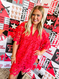 LULU SHORT SLEEVE MINI CAFTAN- CHILI