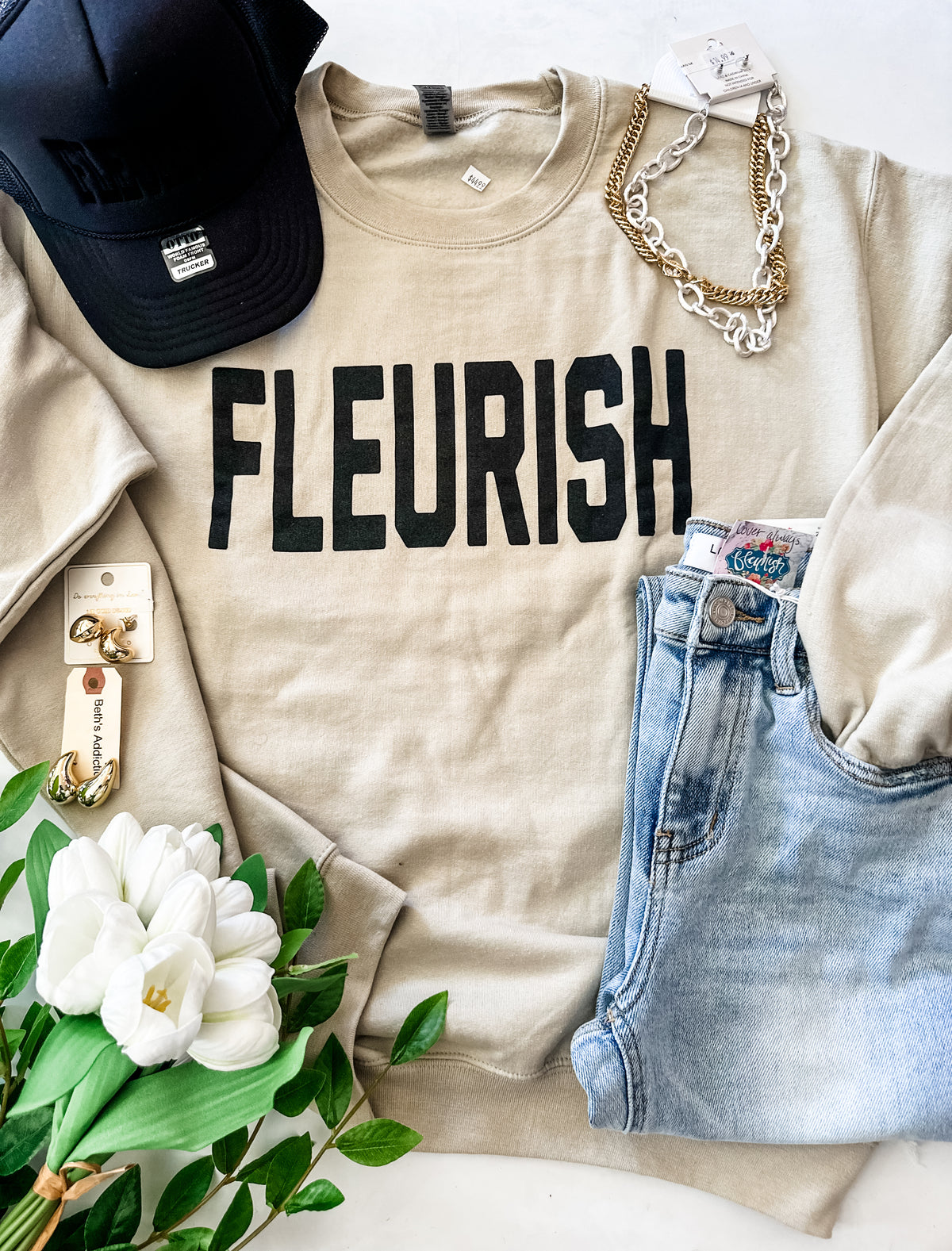 Fleurish tan swetshirt