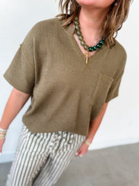 Olive Ribbed Top