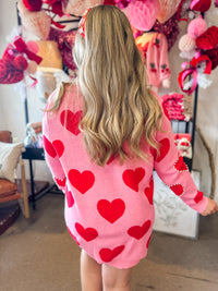 Pink Sweater Tunic With Red Hearts and Pearls