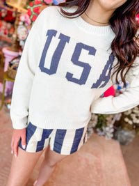 USA Crop Pullover Sweater