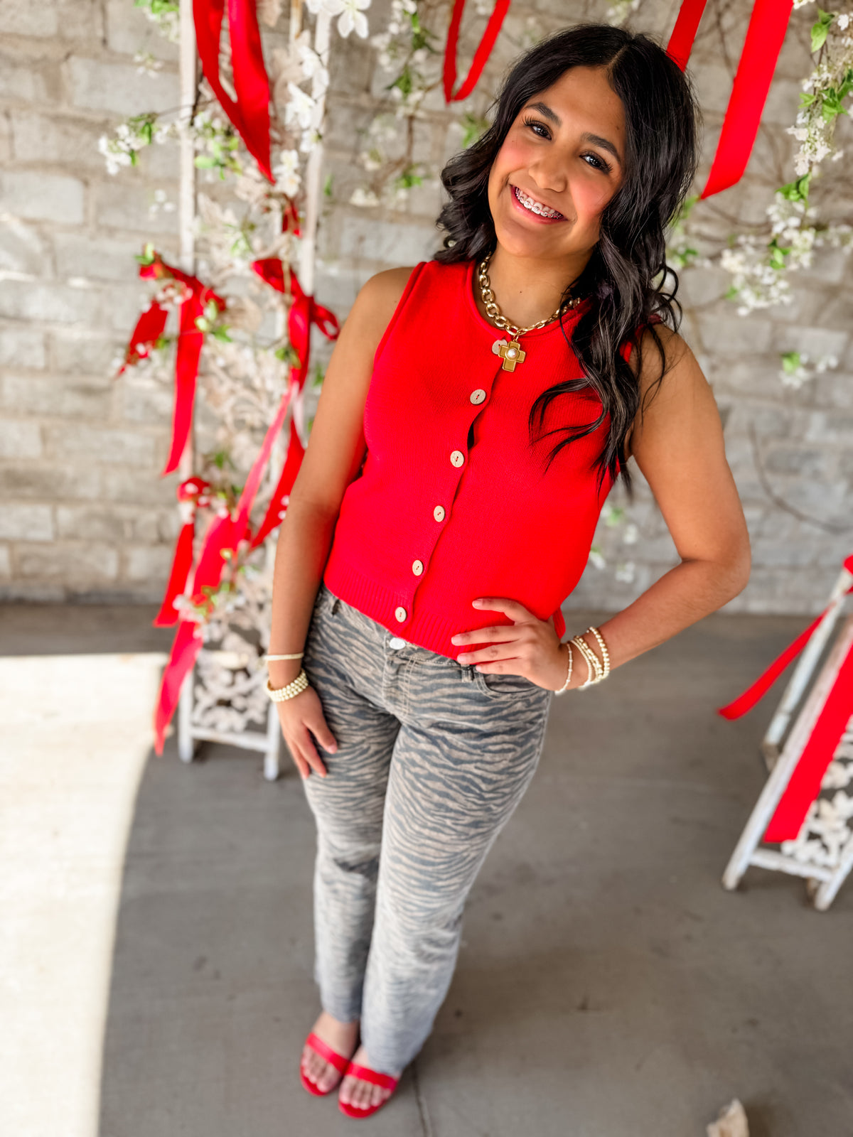 Sunday Button Top - Red