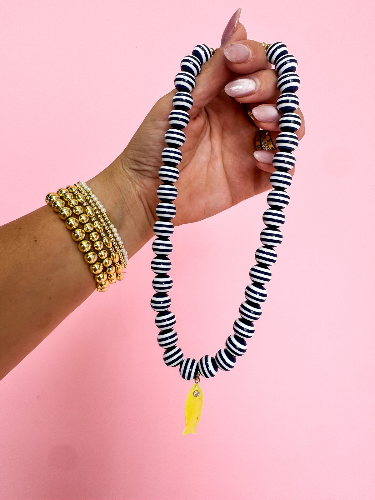 Navy Stripe Necklace- 3 Pendants