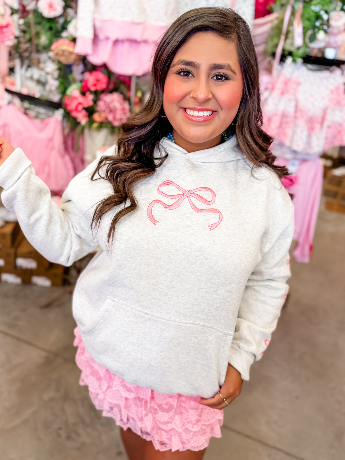 Ditsy Quilted Bow Hoodie