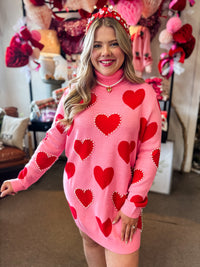 Pink Sweater Tunic With Red Hearts and Pearls