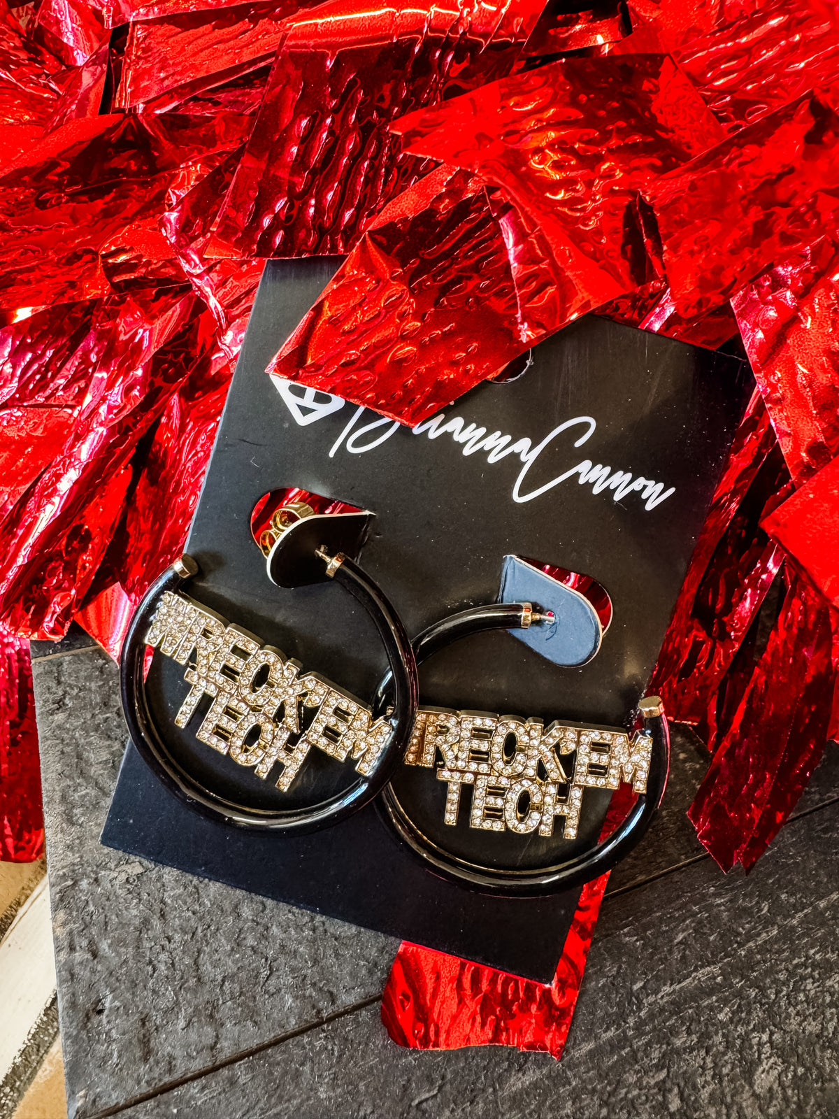 Texas tech wreck'em black pavé hoop earrings