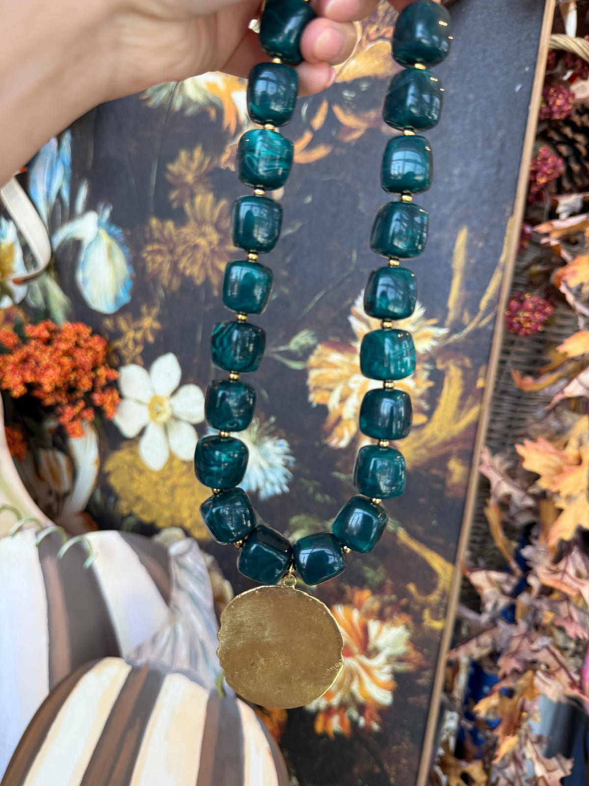 Square beaded statement pendant necklace