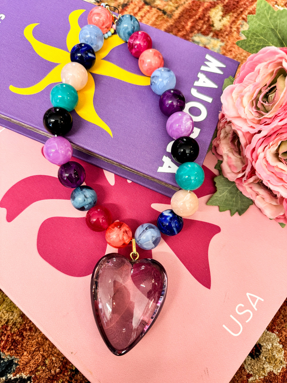 Multi Beaded Purple Heart Necklace
