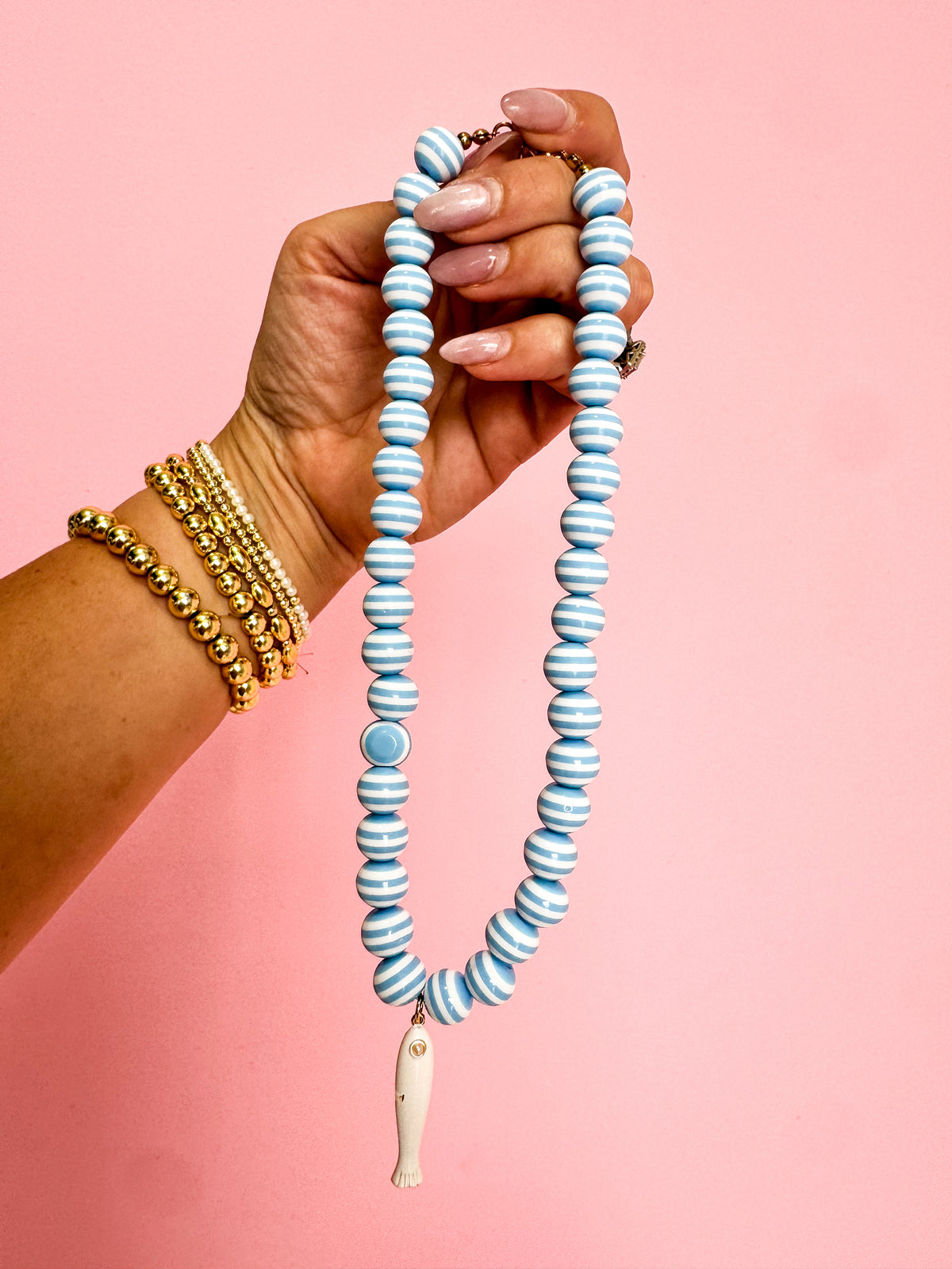Blue Stripe Necklace-2 Pendant