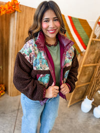 Dark Floral Jacquard Sherpa Jacket
