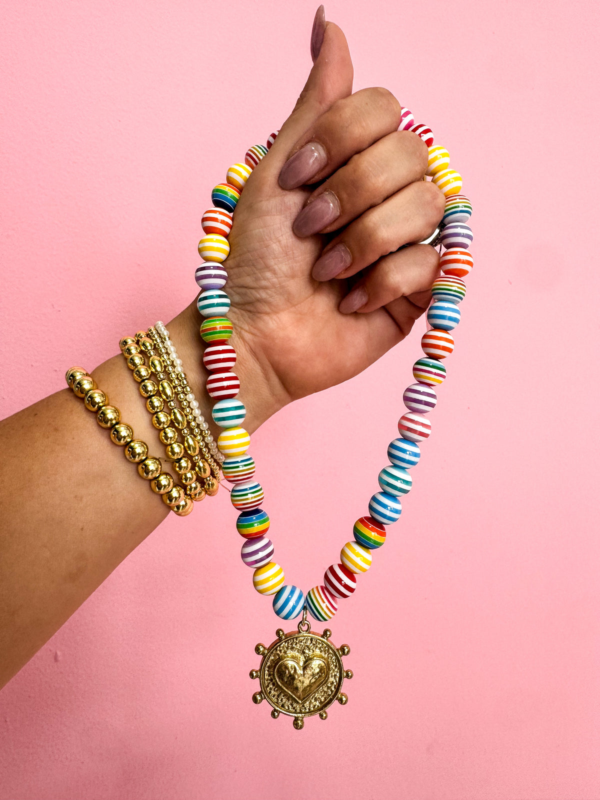 Multi Colored Stripe Necklace-2 Pendants