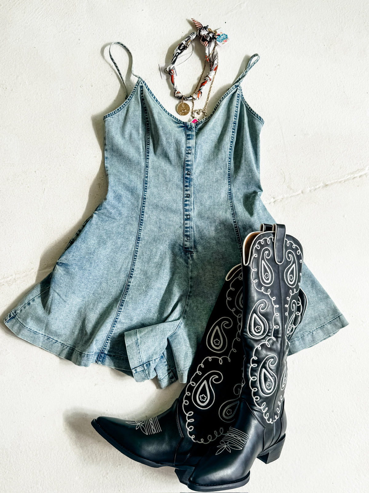 Lineth Denim Romper