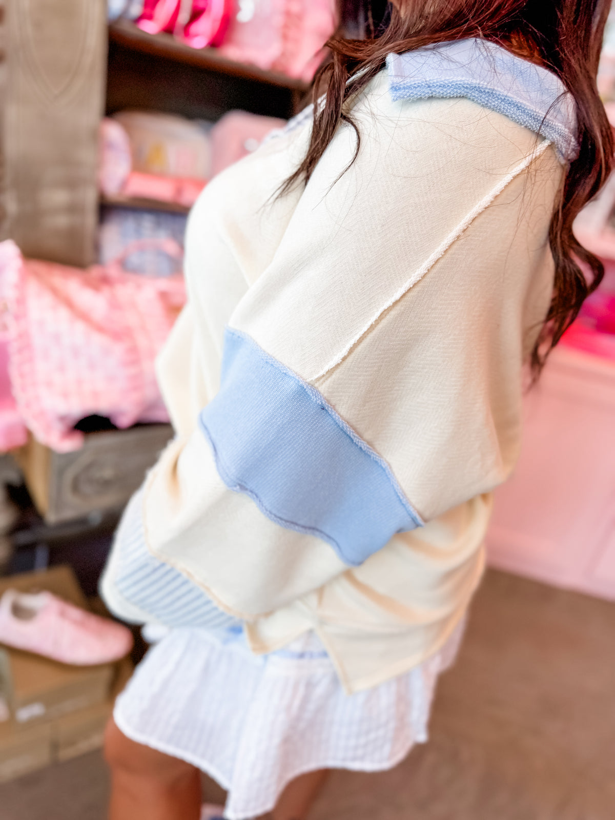 All about it in blue pullover