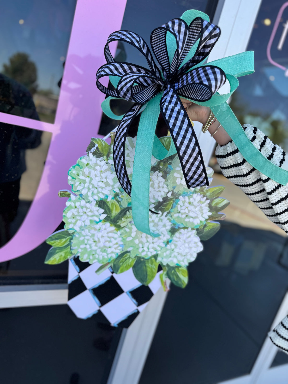 elegant hydrangea pvc door hanger with bow